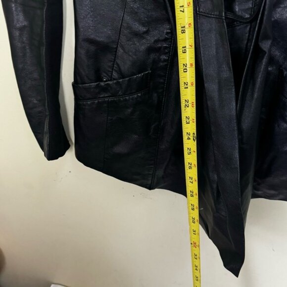 Daniel Leather Open Shawl Collar Jacket Blazer Ties Ribbed Stretch Sides Pockets - Picture 16 of 16